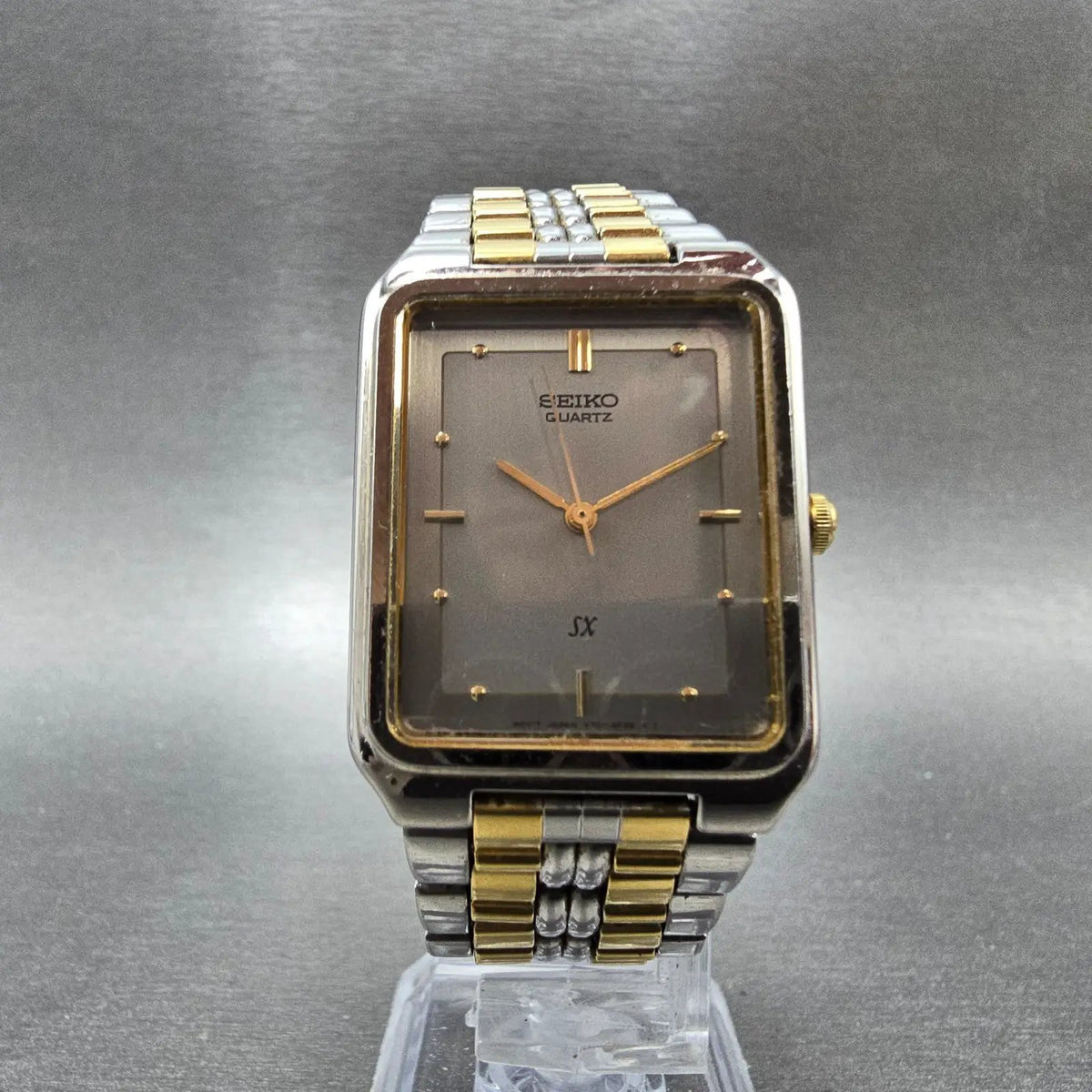 Seiko SX Tank Watch Men 26mm Gray Dial Two Tone Rectangle V701-5K90 PARTS6