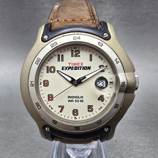 Timex Expedition Watch Men 39mm White Dial Steel Date Round T48501 New Battery0