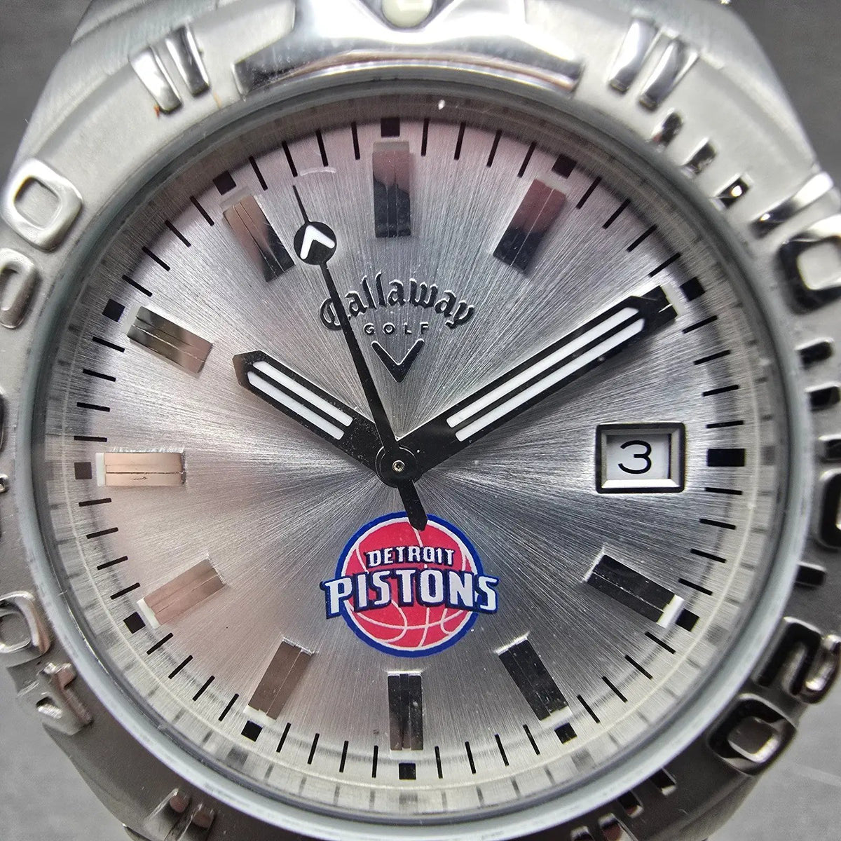 Callaway Dive Watch Men 41mm Silver Dial Silver Tone Date Round New Battery1