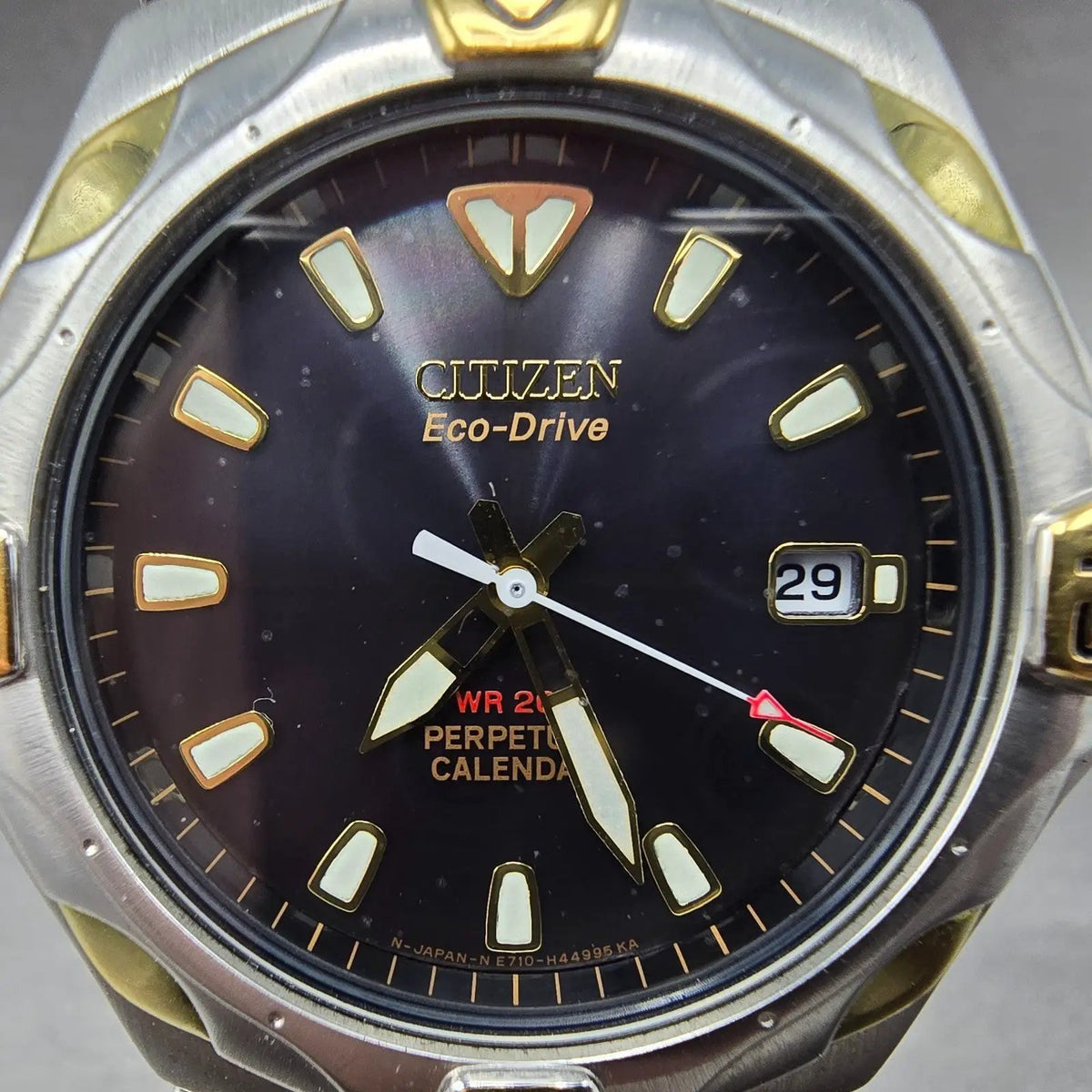 Citizen Eco-Drive Perpetual Calendar Watch Men 40mm Blue Dial Two Tone Date Runs1