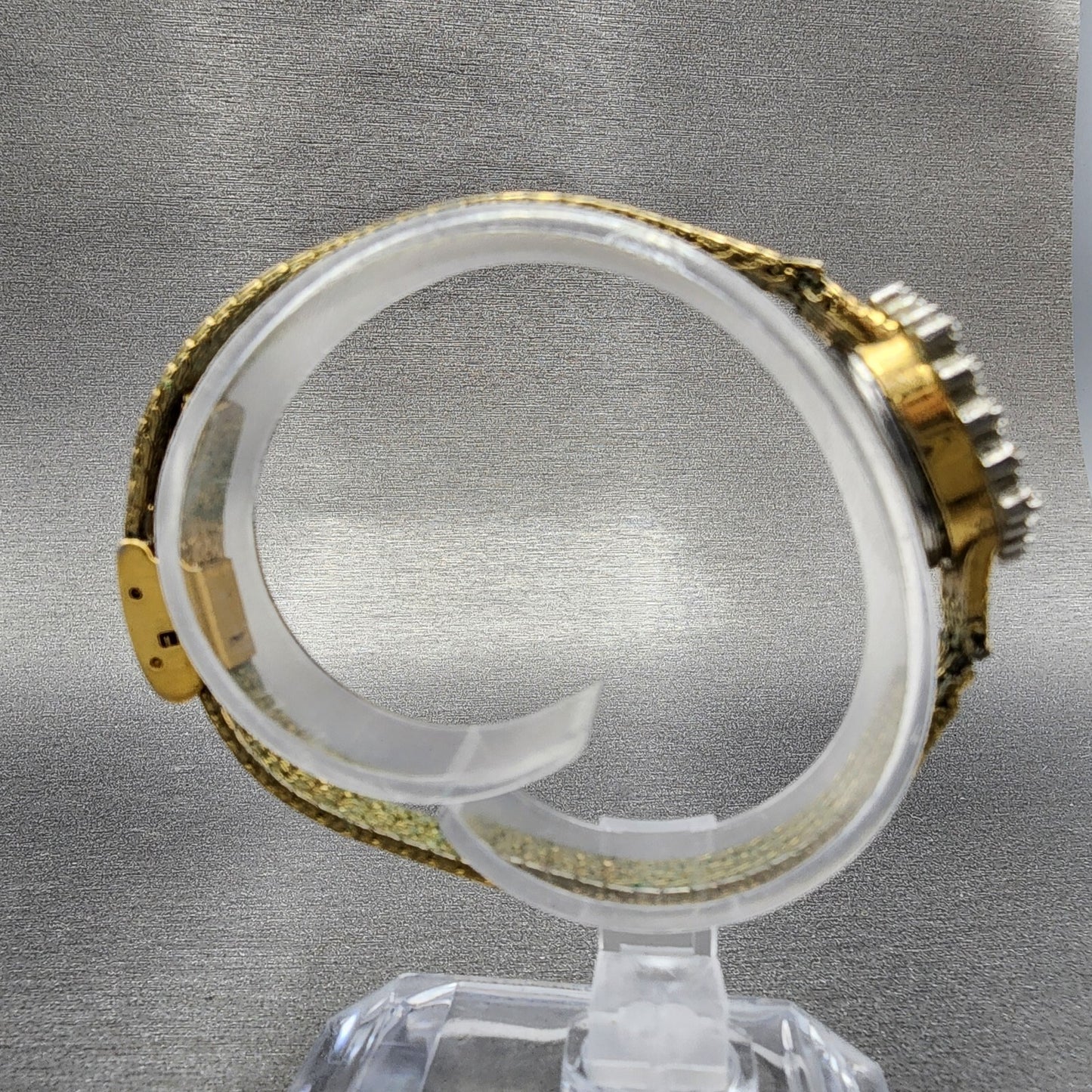 Jules Jurgenson Watch Women 15mm Gold Dial Gold Tone Hexagon Gem Set Bezel Runs8