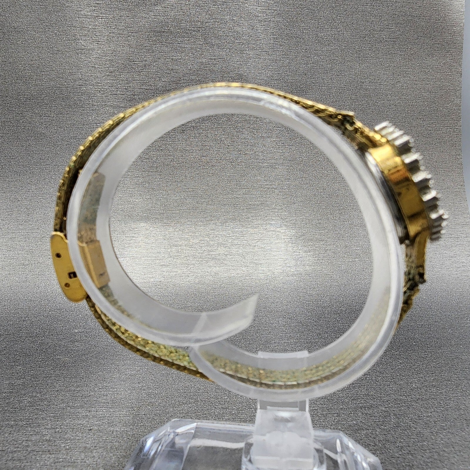 Jules Jurgenson Watch Women 15mm Gold Dial Gold Tone Hexagon Gem Set Bezel Runs8
