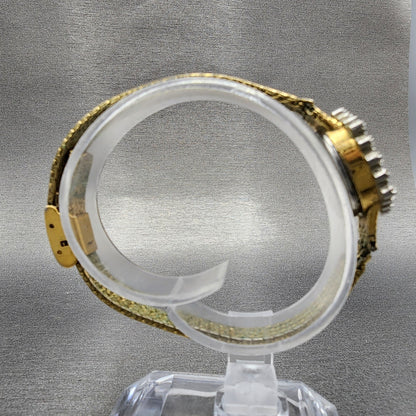 Jules Jurgenson Watch Women 15mm Gold Dial Gold Tone Hexagon Gem Set Bezel Runs8
