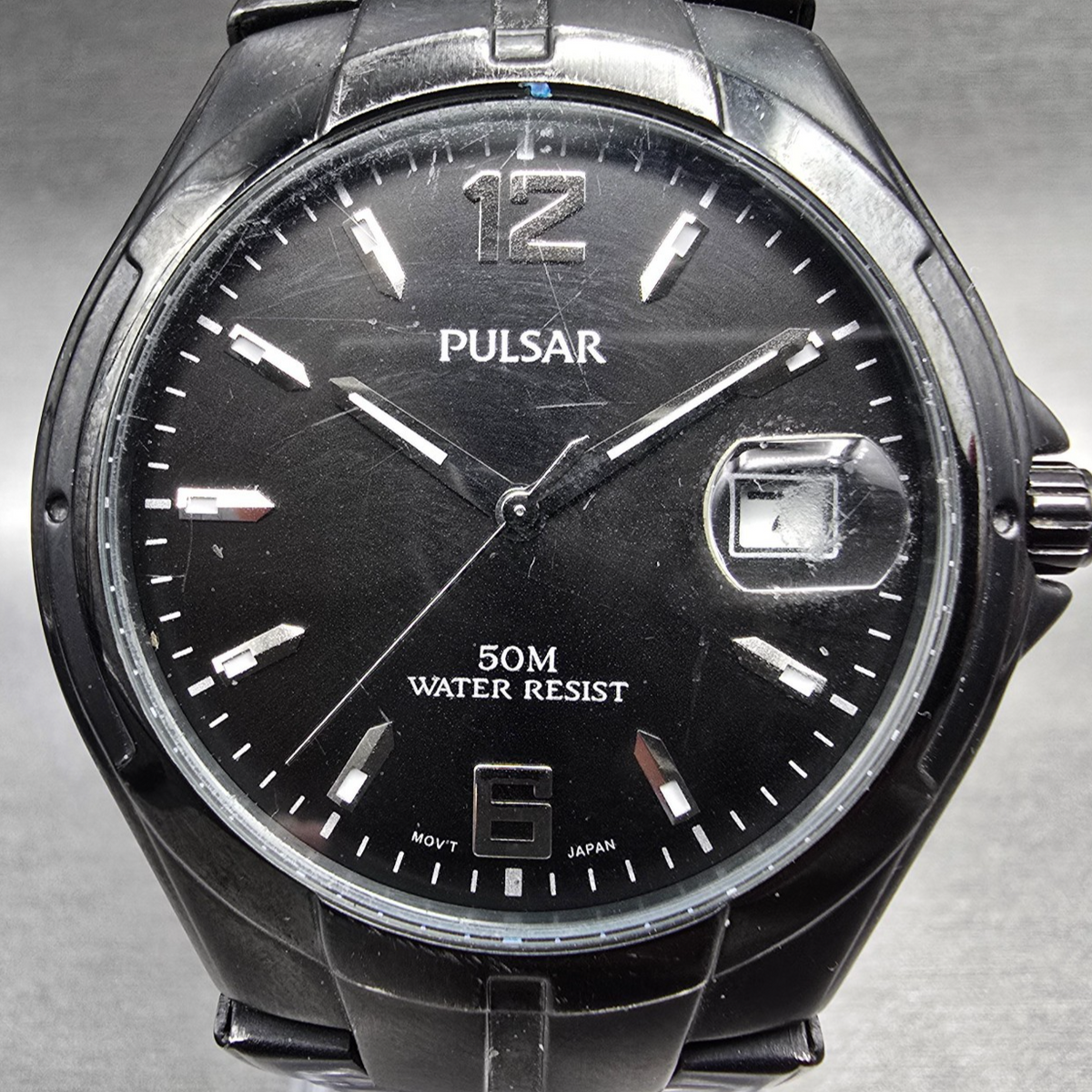 Seiko Pulsar Watch Men 38mm Black Dial Black Tone Date VX42-X266 New Battery1