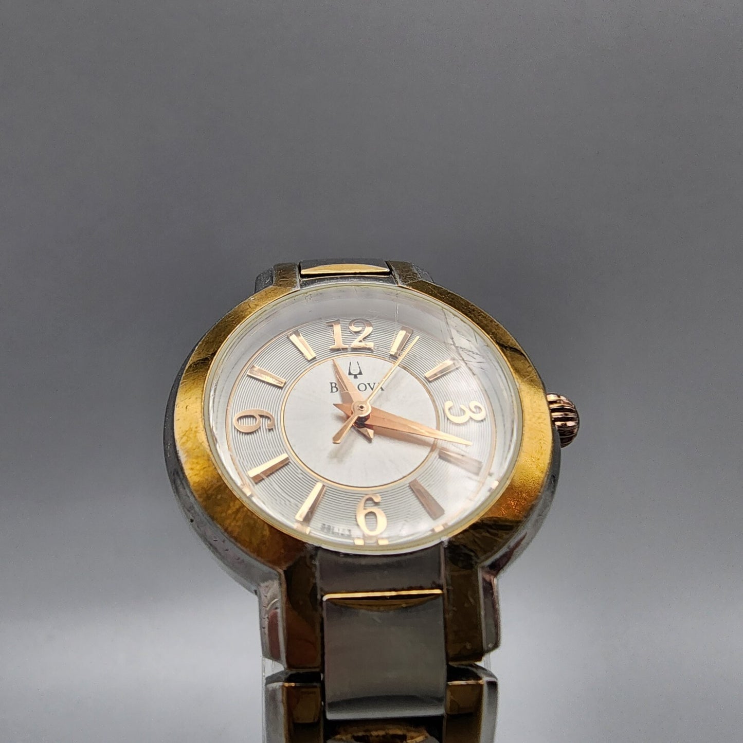 Bulova Watch Women Two Tone Silver Dial 27mm Round 98L153 New Battery 6"