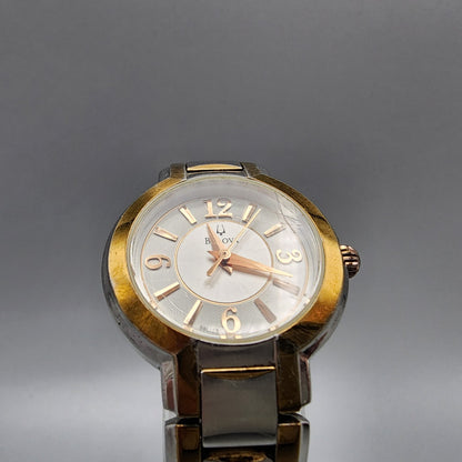 Bulova Watch Women Two Tone Silver Dial 27mm Round 98L153 New Battery 6"
