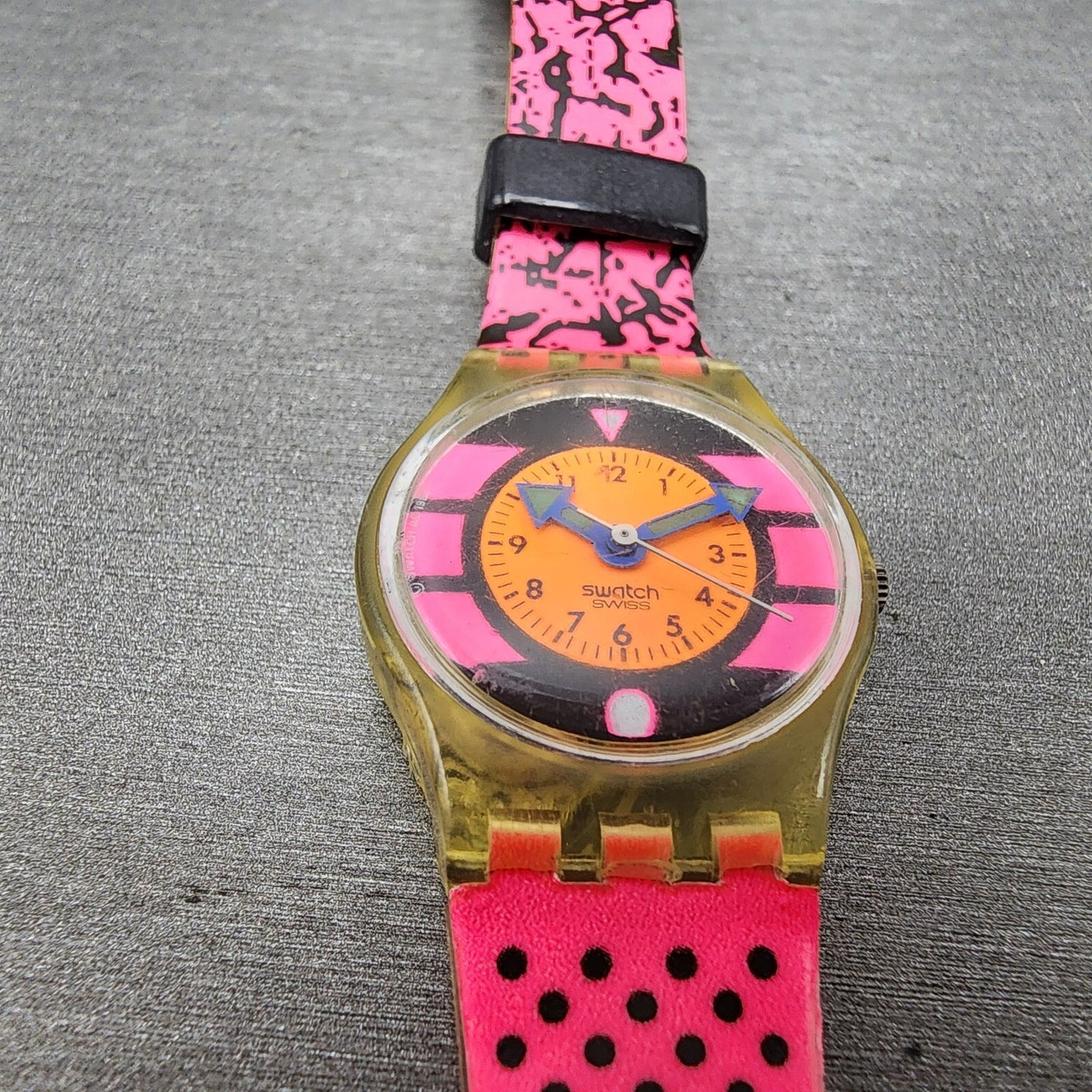 Swatch lady Pink Betty Watch Women 25mm Pink Dial Clear Case Round BROKEN BAND2
