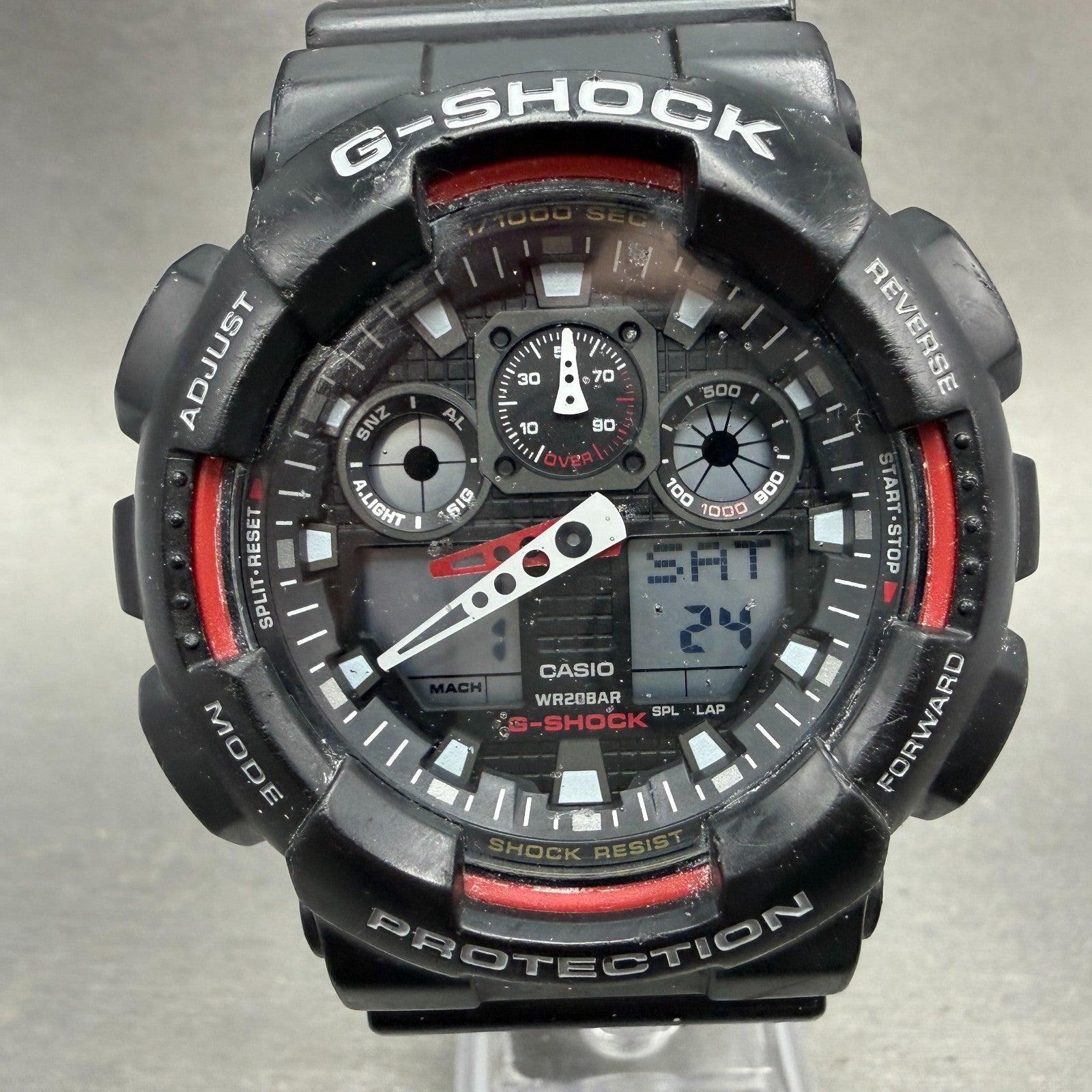 Casio G-Shock GA-100 Watch Men 51mm Black Red Alarm Chrono Daydate New Battery0