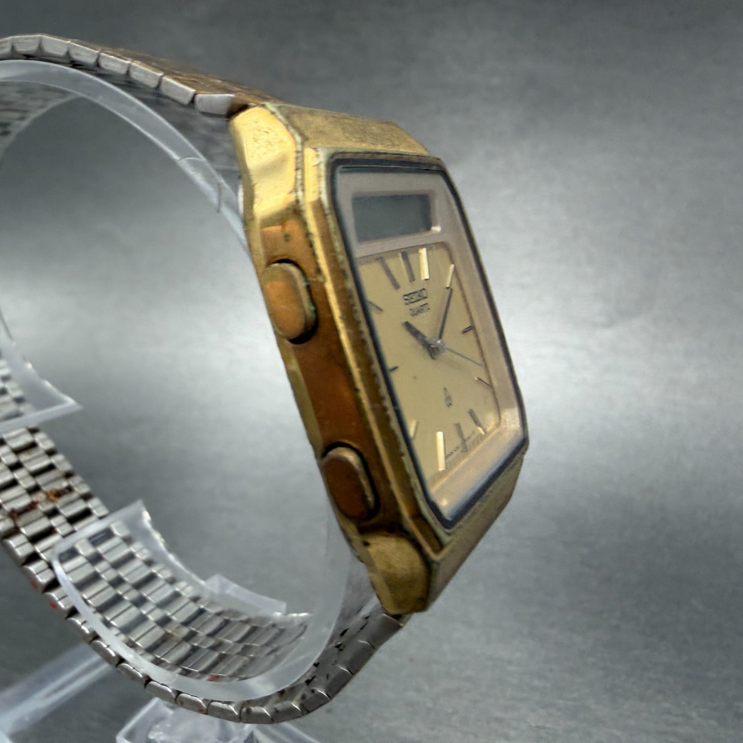 Seiko Analog Digital Watch Men 31mm Gold Tone Alarm Chrono H357-5000 PARTS4