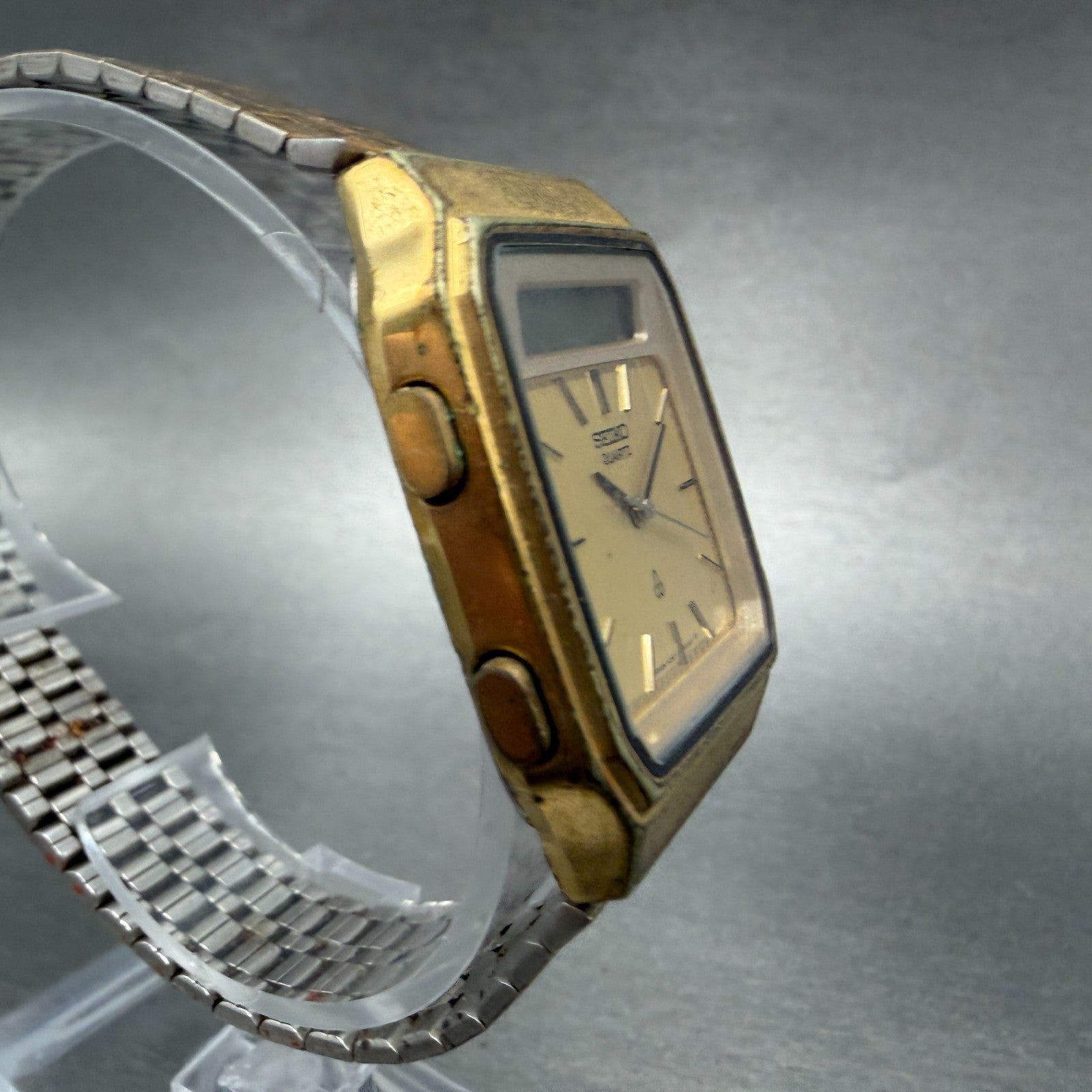 Seiko Analog Digital Watch Men 31mm Gold Tone Alarm Chrono H357-5000 PARTS4