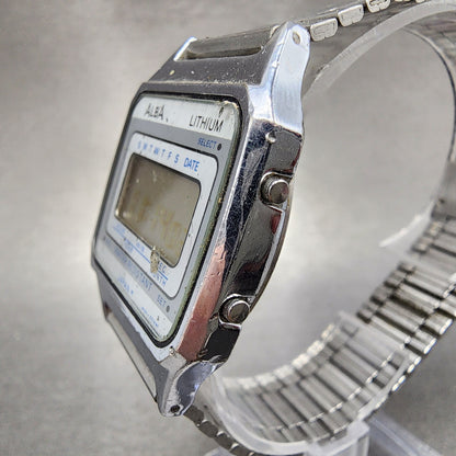 Seiko ALBA Digital Watch Men 33mm LCD Silver Tone Date Month W4015050 New Batt3