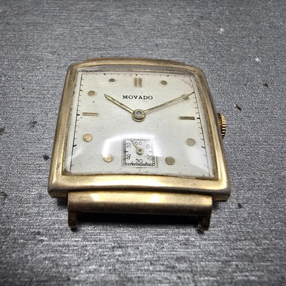 Movado Tank Watch Men 25mm White Dial 14K Gold Filled Manual Wind Cal 470 Runs2