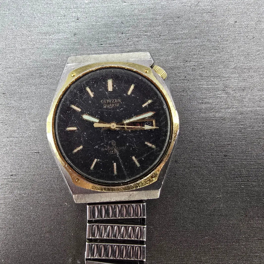 Citizen CQ Watch Men 35mm Black Dial Two Tone Daydate 3801-450612 PARTS0