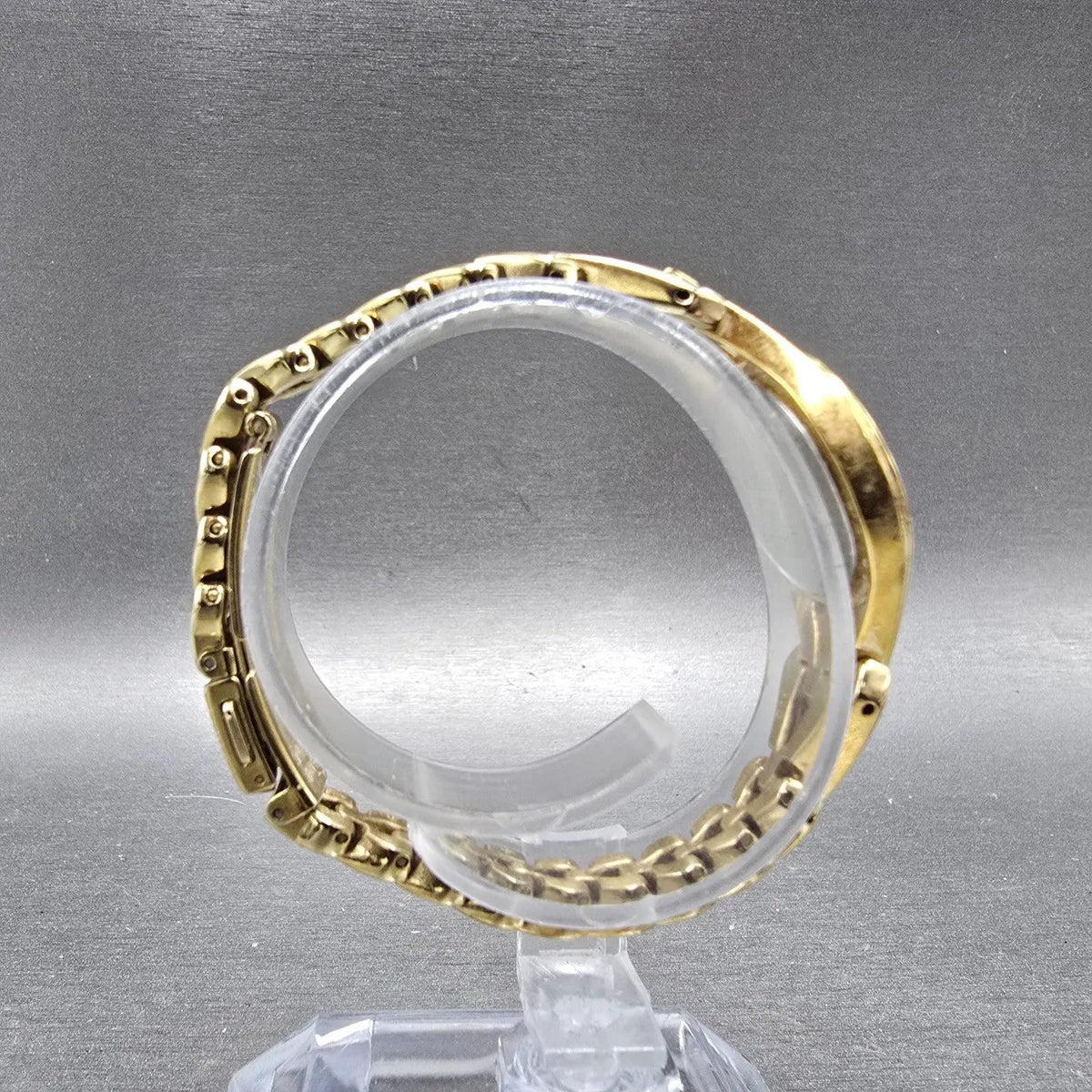 Seiko Solar Watch Women 23mm Gold Dial Gold Round Crystal Bezel V115-0AP0 Runs8