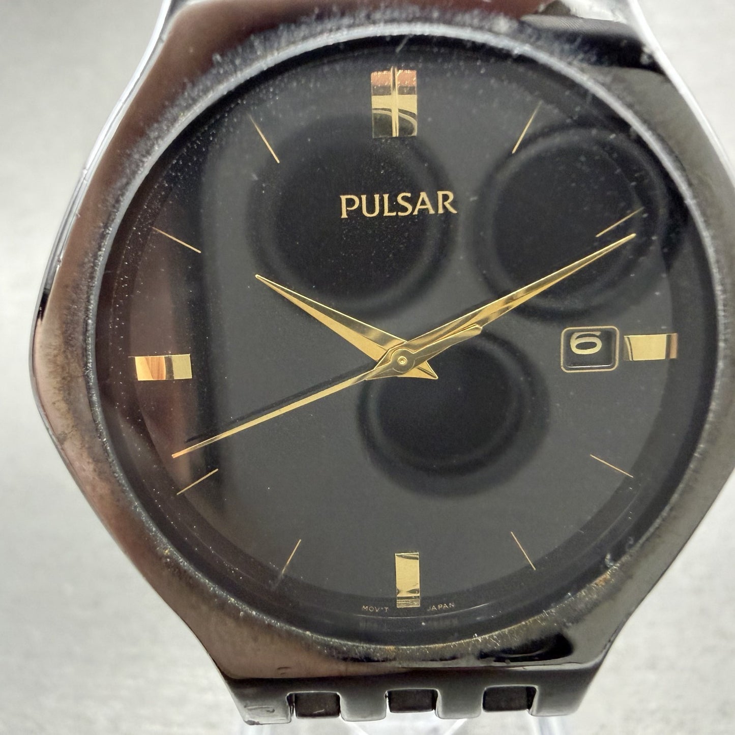 Seiko Pulsar Watch Men 35mm Black Dial Black Tone Date V732-X091 New Battery1