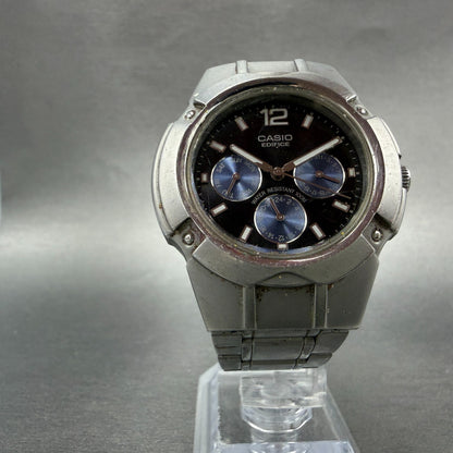 Casio Edifice Watch Men 39mm Black & Blue Dial Steel Daydate EF-303 New Battery5