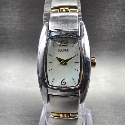 Pulsar Watch Women 18mm MOP Dial Two Tone Rectangle VC10-X016 New Battery JP0