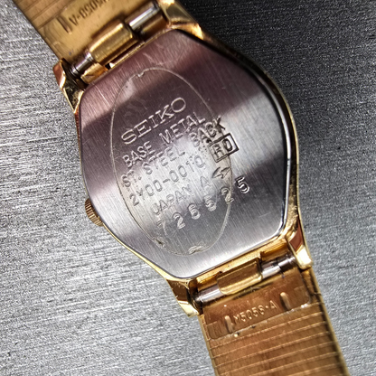 Seiko SX Watch Women 19mm Gold Dial Gold Tone Round 2Y00-0010 New Battery10