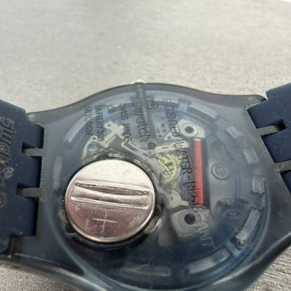 Swatch Blue Rebel Watch Men 41mm Blue Dial Gray Daydate SUON700 New Battery ABC9