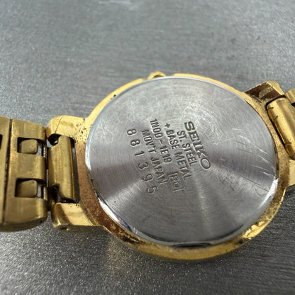 Seiko Watch Women 24mm White Dial Gold Tone Round 1N00-1E19 New Battery hKJh9