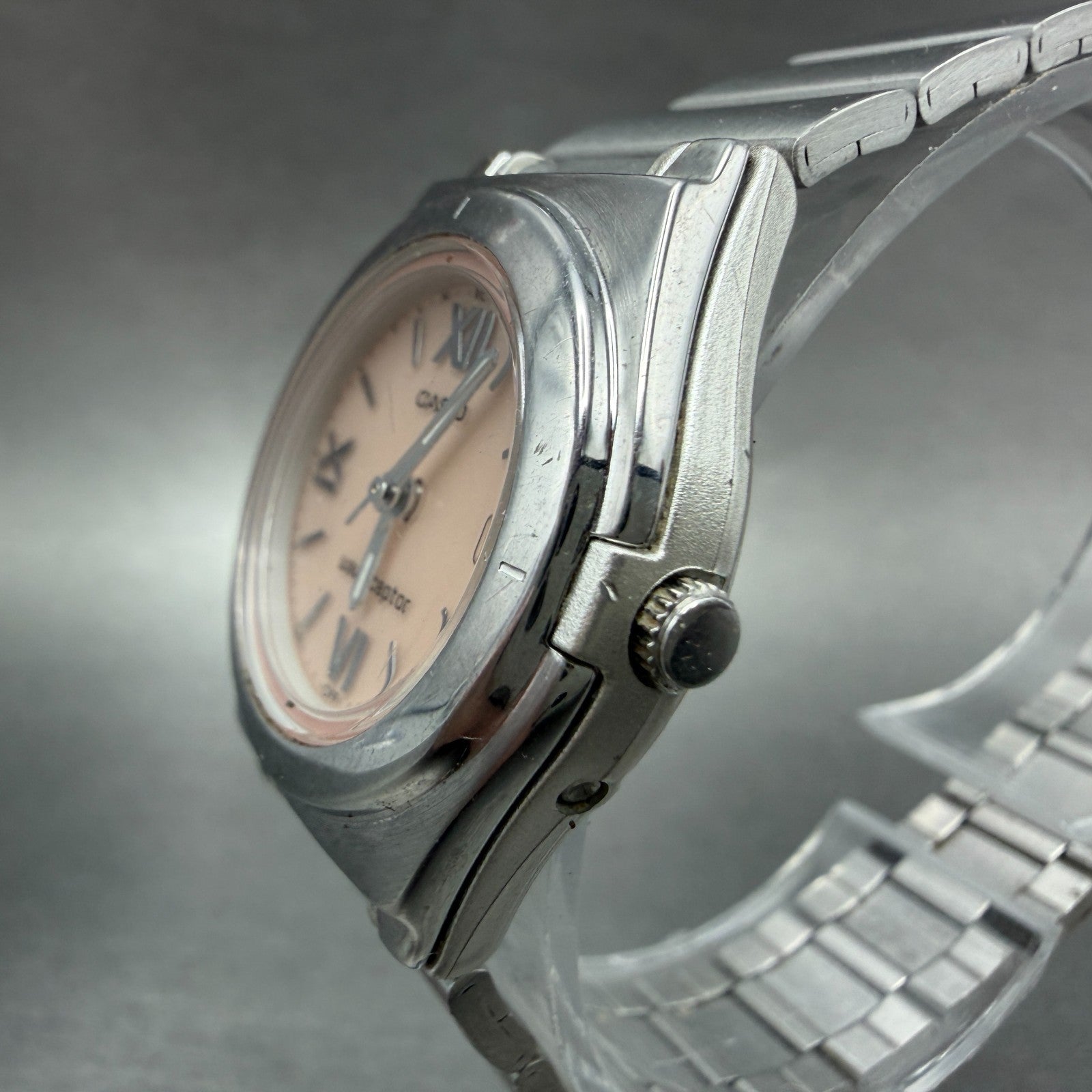 Casio Waveceptor Watch Women 28mm Pink Dial Silver Tone Date Round LWQ-10 Works2