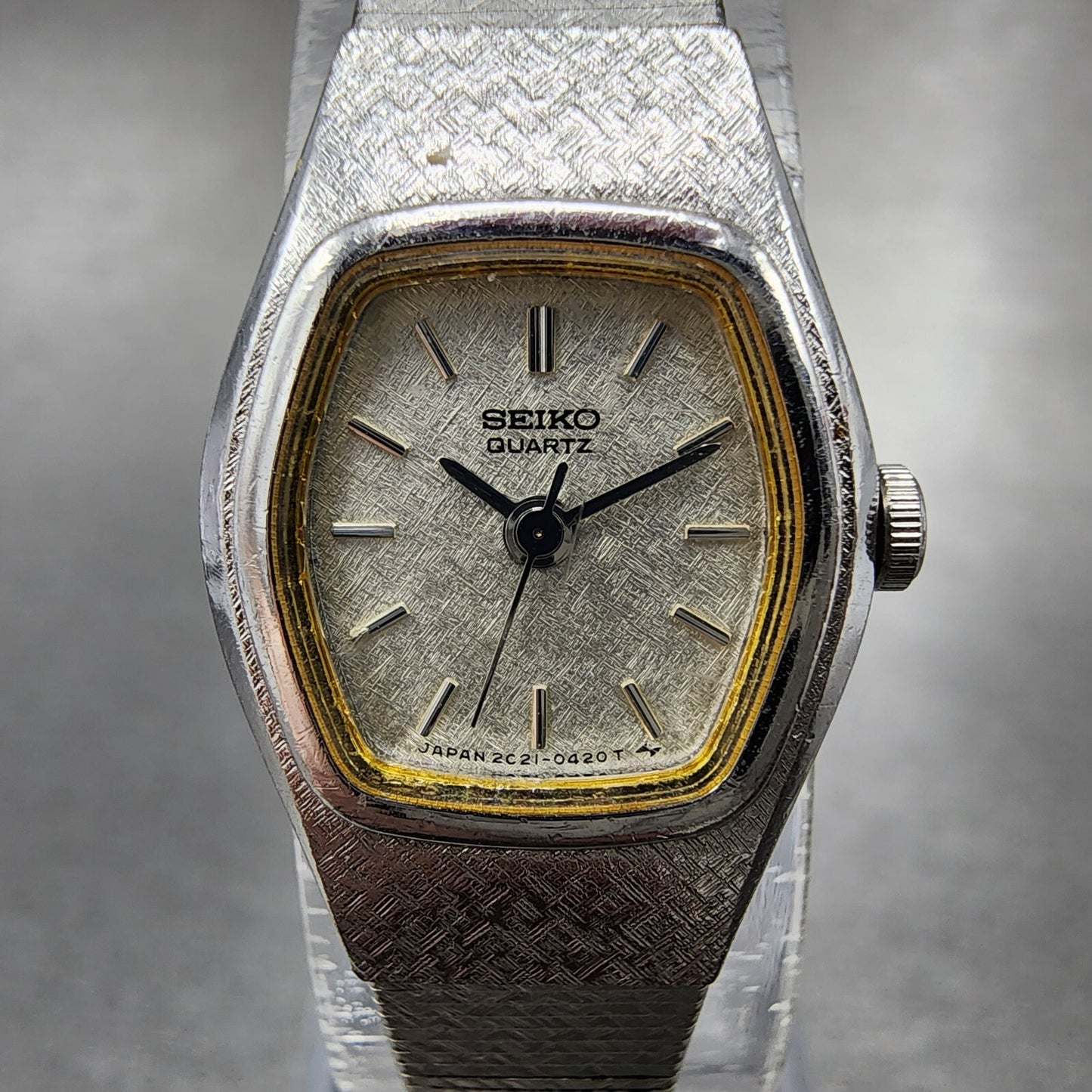 Seiko Watch Women 17mm Silver Dial Silver Tone Hexagon 2c21-5149 New Battery