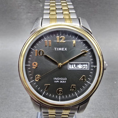 Timex Charles Street Watch Men 36mm Gray Dial Two Tone Daydate T2N093 New Batt0