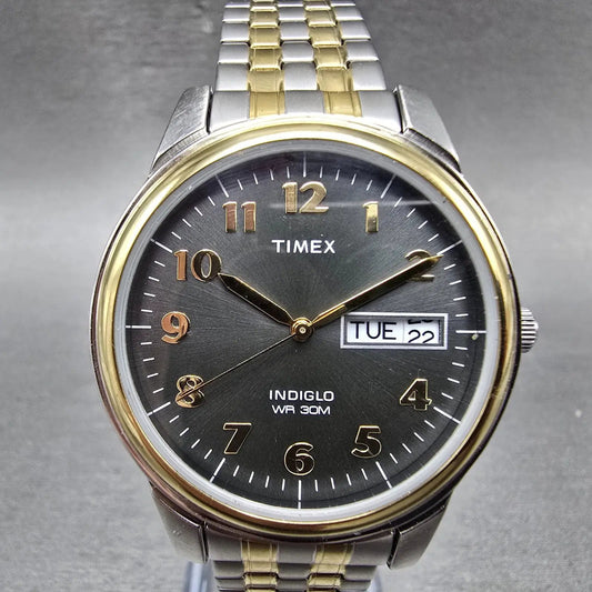 Timex Charles Street Watch Men 36mm Gray Dial Two Tone Daydate T2N093 New Batt0