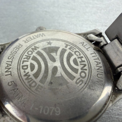 Technos Watch Men 37mm Silver Dial Titanium Round T-1079 New Battery W/box10