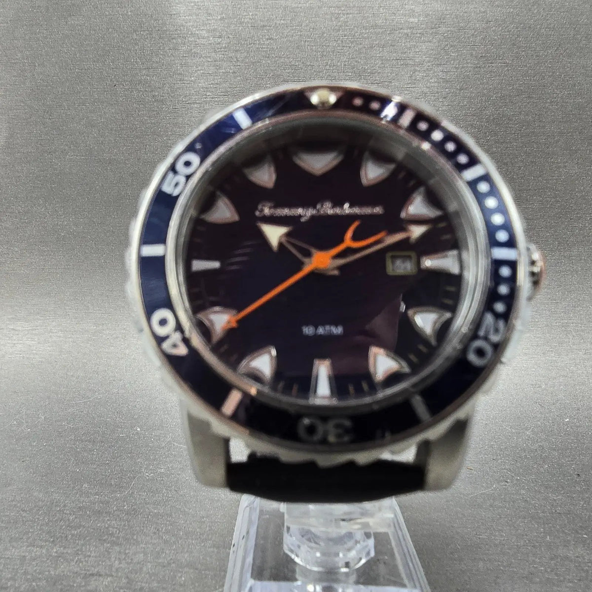 Tommy Bahama Dive Watch Men 43mm Blue Dial Steel Date Round TB00101-01 New Batt5