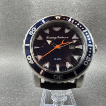 Tommy Bahama Dive Watch Men 43mm Blue Dial Steel Date Round TB00101-01 New Batt5