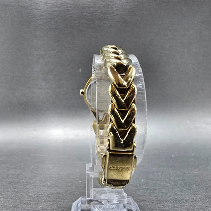 Seiko Solar Watch Women 23mm Gold Dial Gold Round Crystal Bezel V115-0AP0 Runs7
