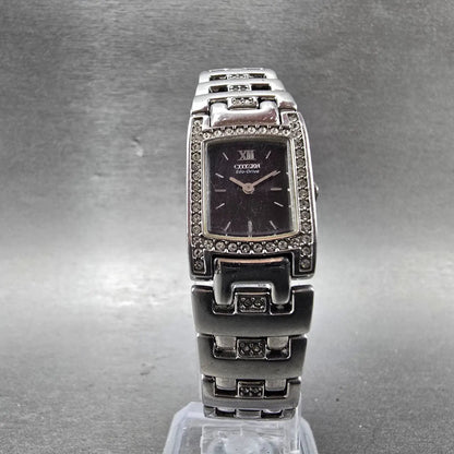 Citizen Eco-Drive Tank Watch Women 17mm Black Dial Silver Tone B023-S000068 Runs5