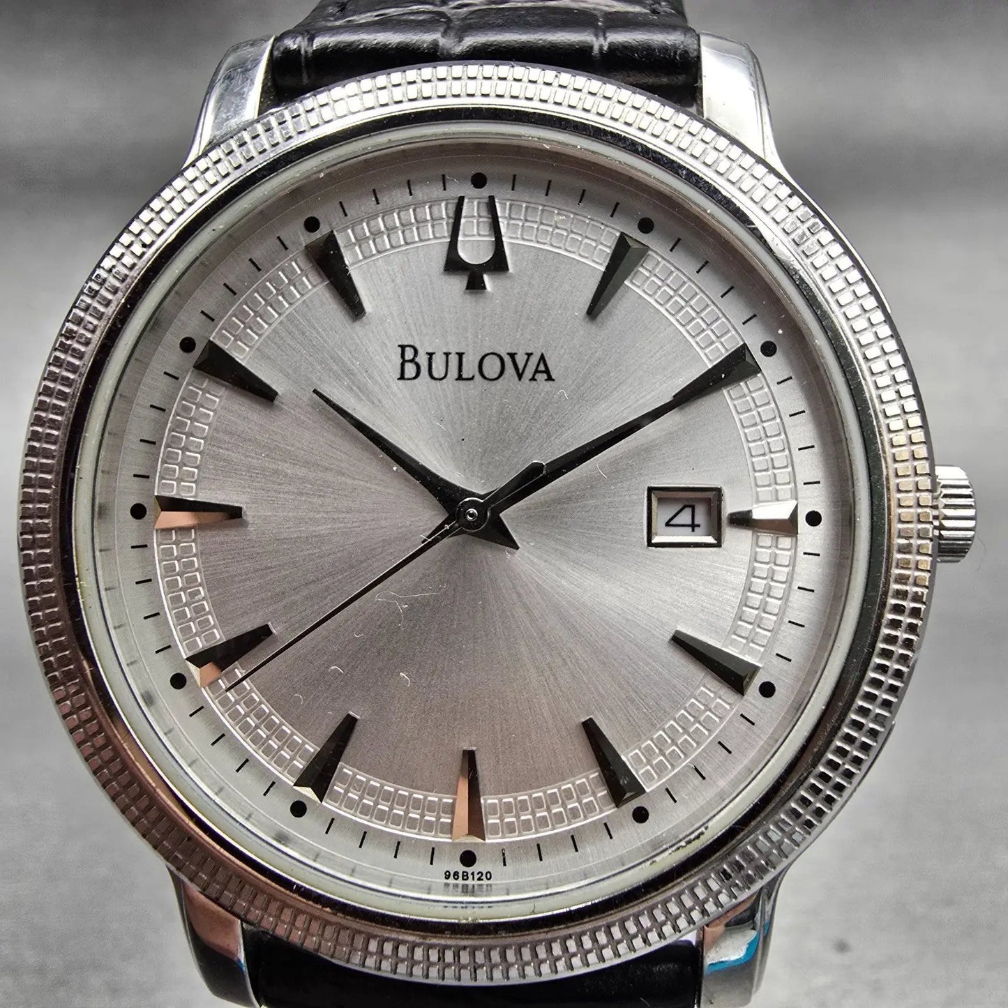 Bulova Watch Men 40mm Silver Dial Silver Tone Date Round 96B120 New Battery1