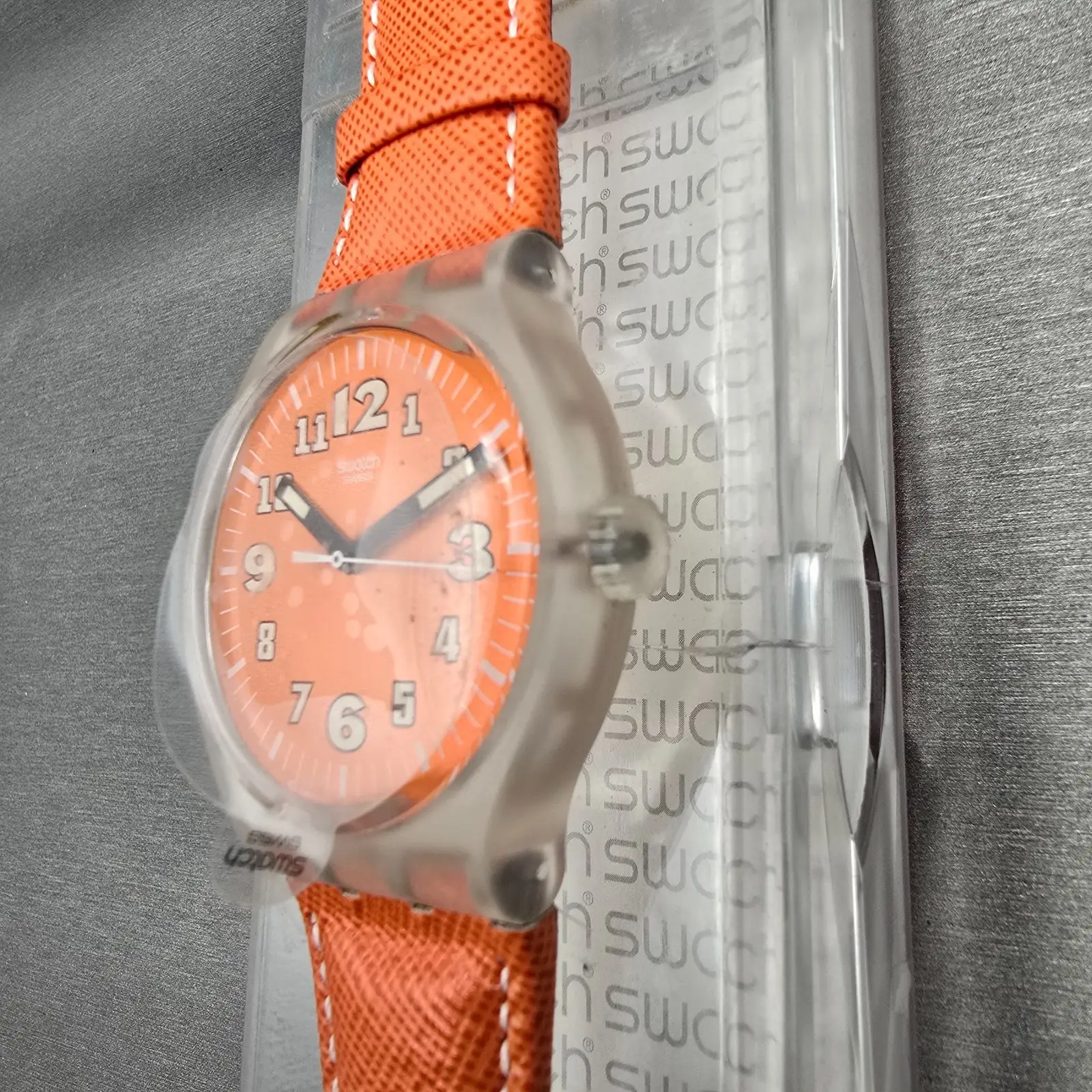Swatch Squeezed Pumpkin Watch Men 44mm Orange Dial Clear Case SUDK102 New Batt3
