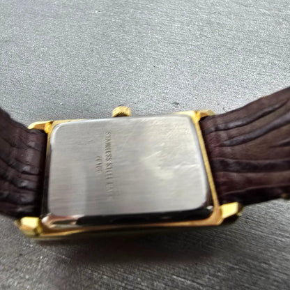 Lucien Piccard Tank Watch Women 18mm White Dial Gold Tone Rectangle New Battery9