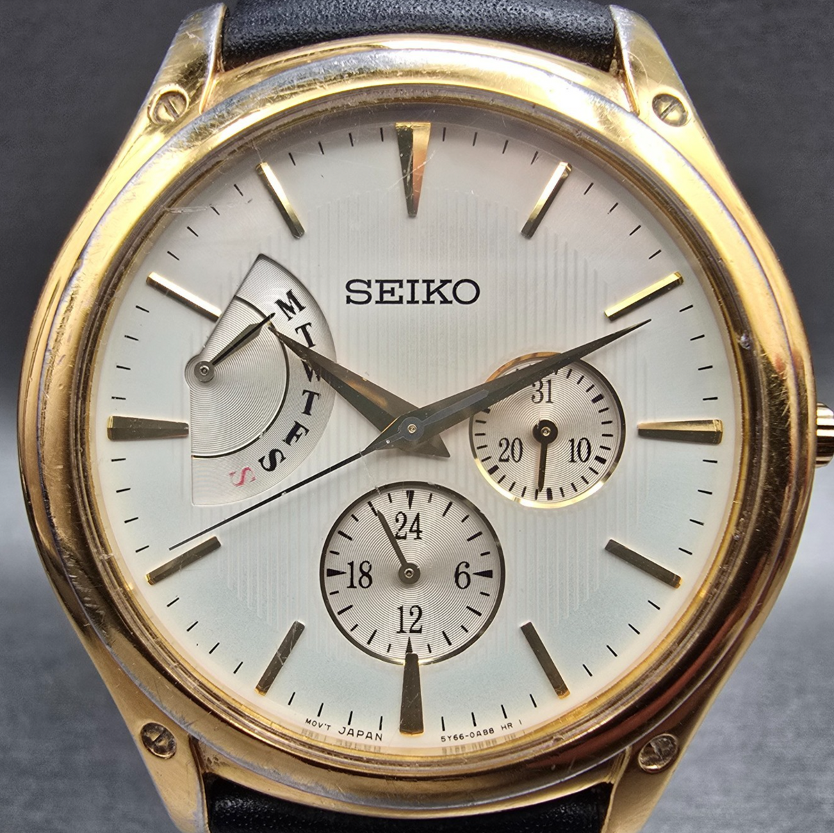 Seiko Le Grand Watch Men 40mm Champagne Dial Gold Daydate Round 5Y66-0AB0 NewBat1