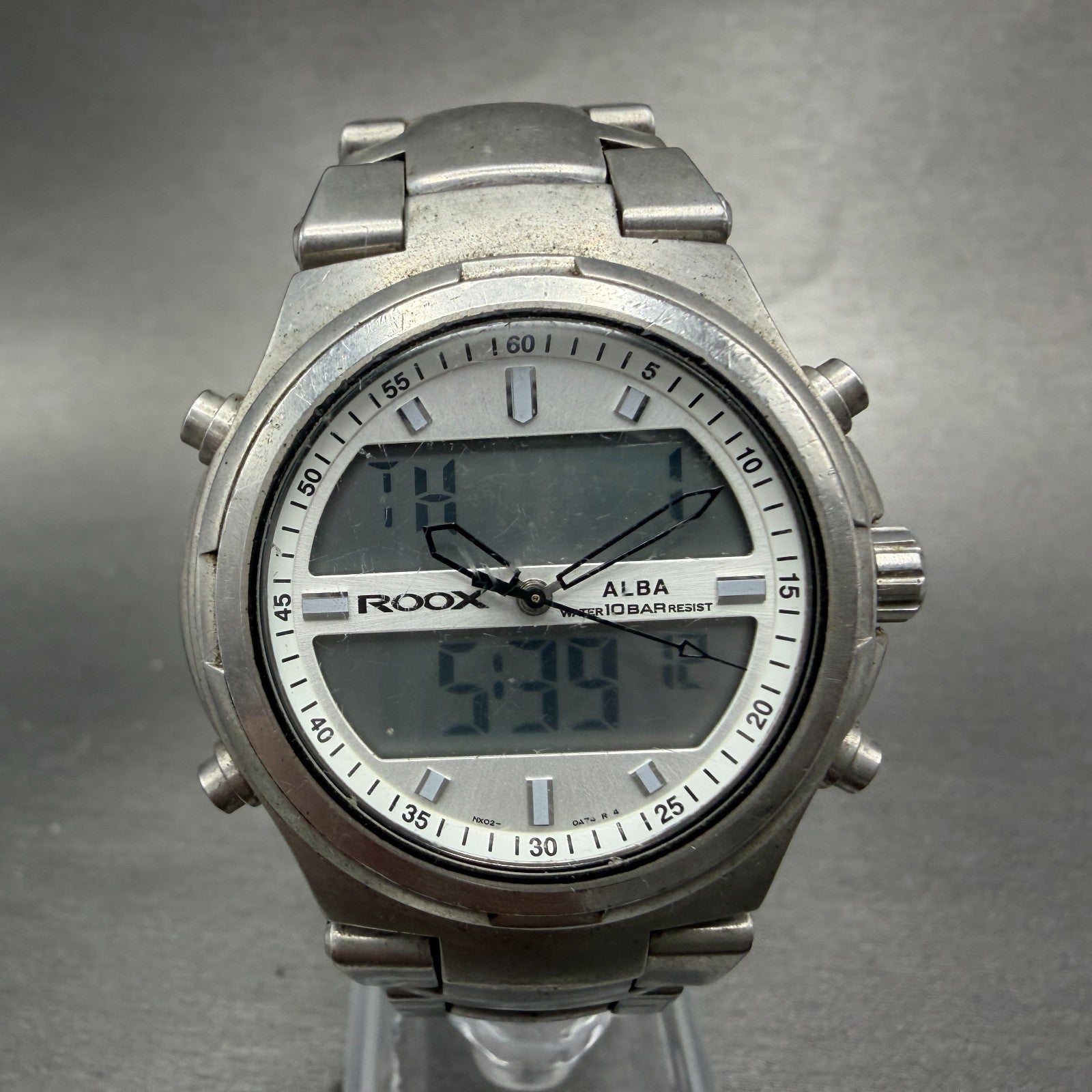 Alba ROOX Watch Men 40mm Analog Digital Silver Tone Alarm Chrono NX02-0B00 Works0