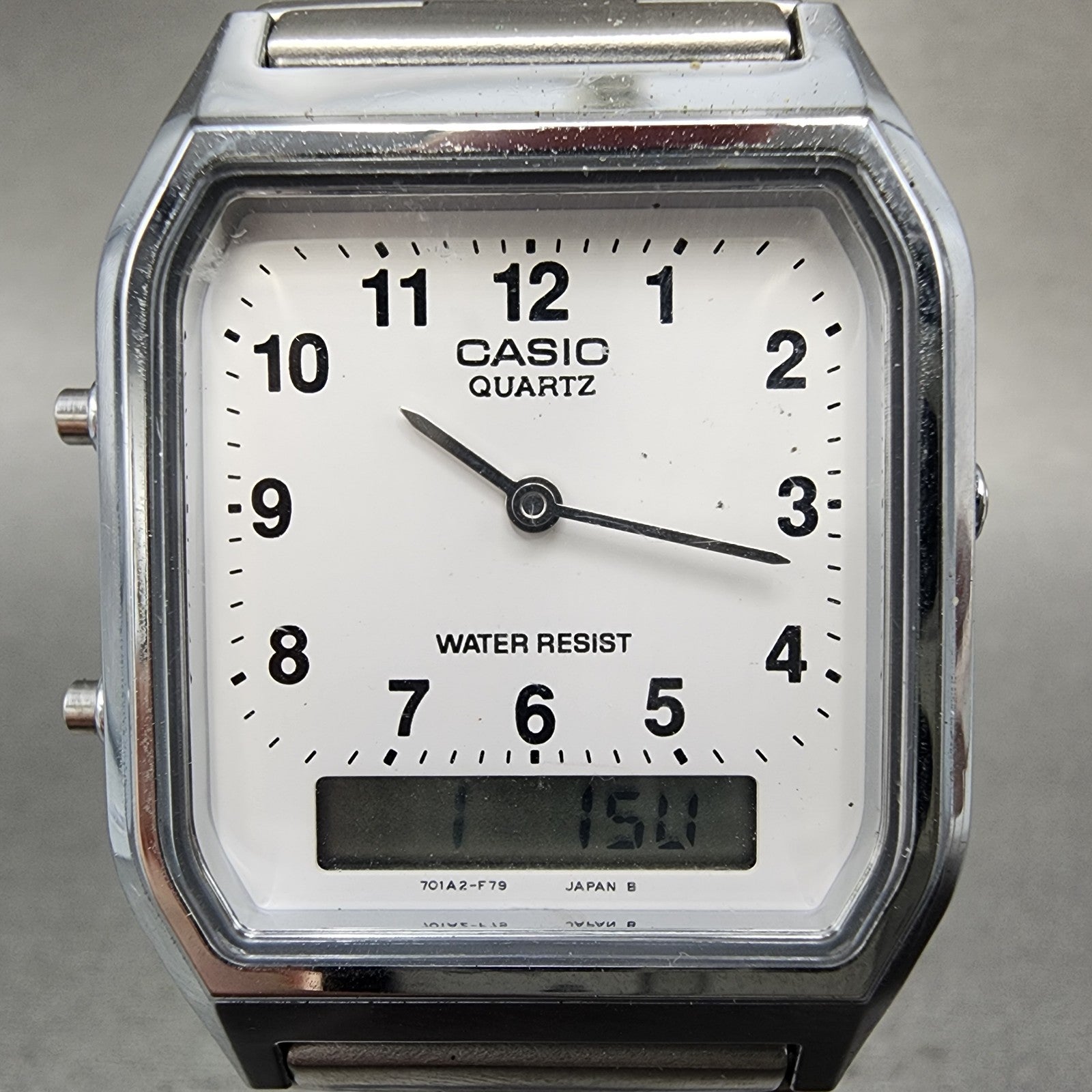 Casio AQ230 Watch Men 30mm White Dial Silver Tone Alarm Chrono New Battery1