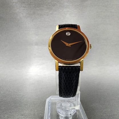 Movado Museum Watch Women 25mm Black Dial Gold Tone Round 87.A1.832 New Battery5