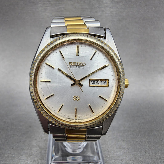 Seiko Sq Watch Men 36mm White Dial Two Tone Daydate Round  5y238a69 New Battery0