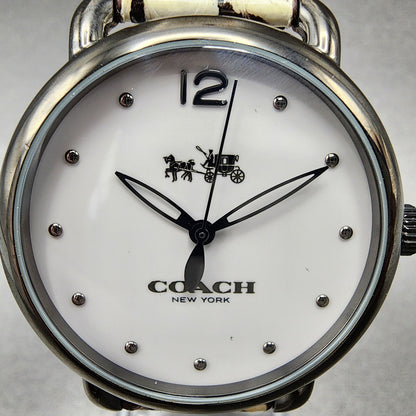 Coach Delancey Watch Women 36mm White Dial Black Tone Round Leather New Battery