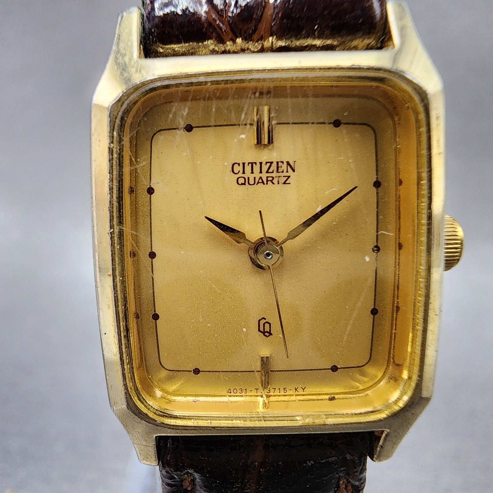 Citizen CQ Tank Watch Women 19mm Gold Dial Gold Tone Rectangle New Battery1