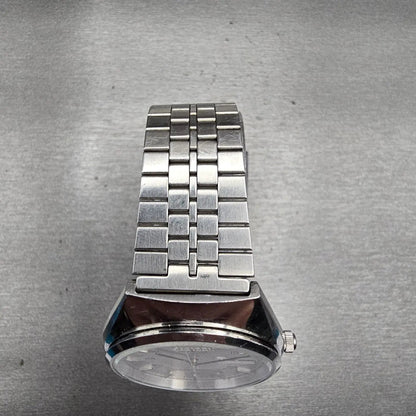 Citizen Crystron Watch Men 35mm Silver Dial Silver Tone Daydate 4-730585 New Bat4