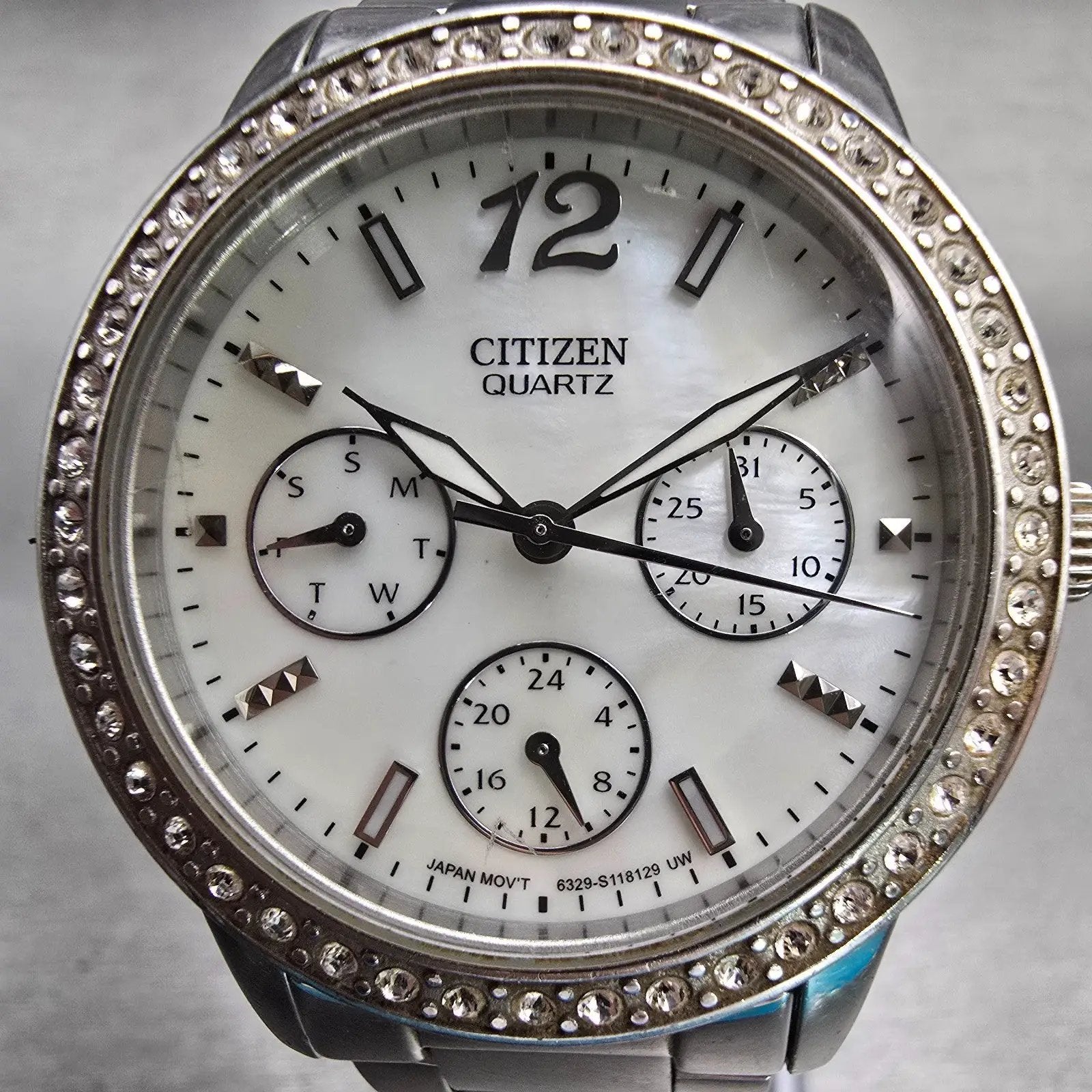 Citizen Watch Women 35mm MOP Dial Silver Tone Gemmed 6329-S081289 New Battery1