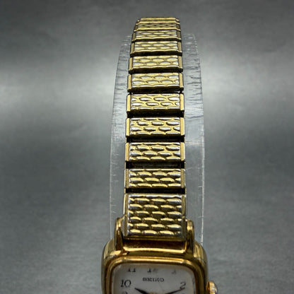 Seiko Watch Women 18mm White Dial Gold Tone Rectangle 1N00-5K29 New Battery 5194