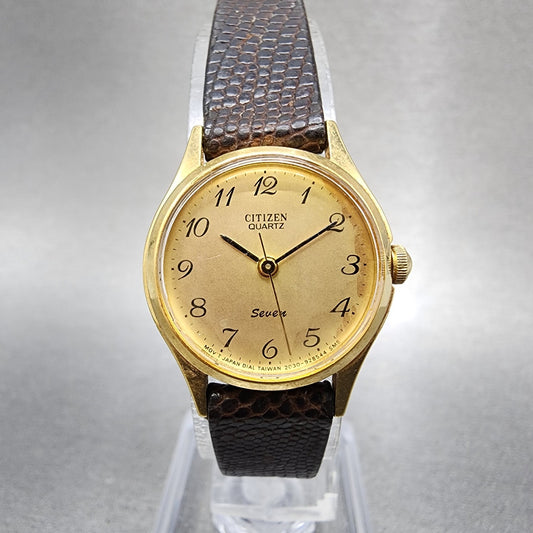 Citizen Seven Watch Women 22mm Gold Dial Gold Tone Round 2030041682 New Battery0
