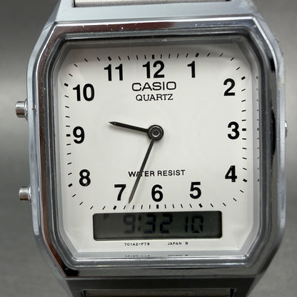 Casio AQ-230 Watch Men 30mm White Dial Silver Tone Alarm Chrono New Battery ABC1