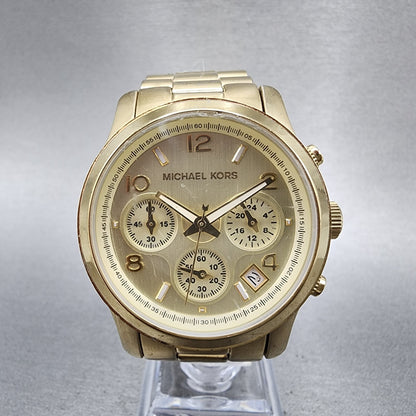 Michael Kors Runway Chronograph Watch Women 38mm Champagne Dial Gold Tone NewBat0