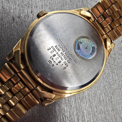 Citizen CQ Watch Men 35mm Gold Dial Gold Tone Daydate Round 6100-K02741 New Batt10